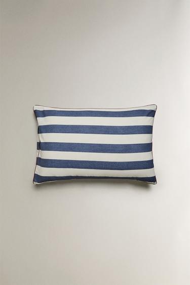 TAIE D’OREILLER COTON LAVÉ RAYURES - Bleu de Zara - Image 3