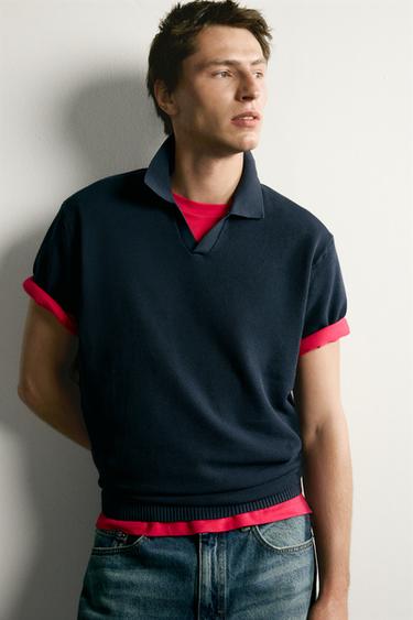 TEXTURED REGULAR FIT KNIT POLO SHIRT - Navy blue by Zara