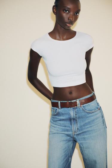 Zaras CROP T-SHIRT BOMULL MODAL - Vit