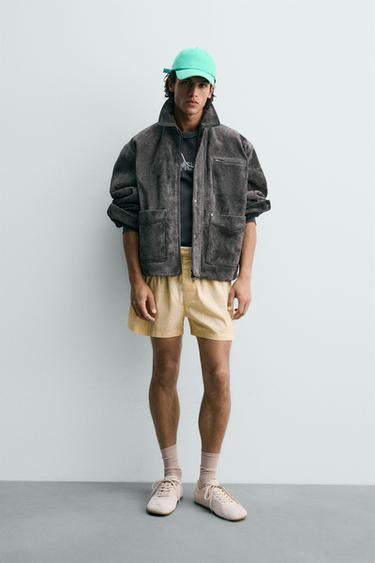 Zara RELAXED FIT SUEDE LEATHER JACKET LIMITED EDITION - Gray