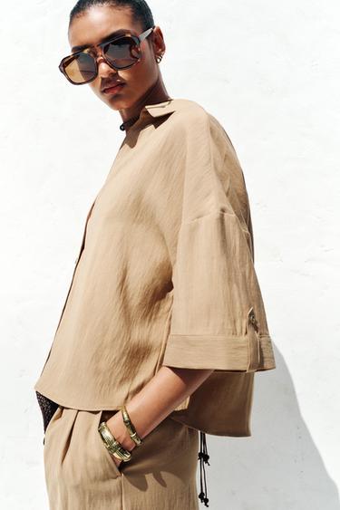 CHEMISE MANCHES COURTES AMPLES - Camel moyen de Zara - Image 2