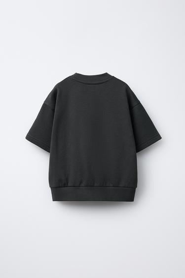 SHORT SLEEVE SWEATSHIRT AND TEXT JOGGERS SET - Anthracite grey de Zara - Image 2