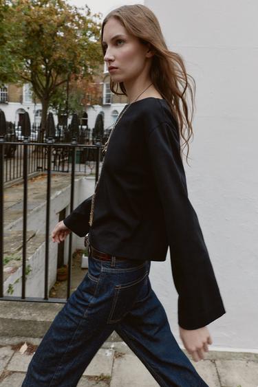 Zara BOATNECK TOP - Dark anthracite