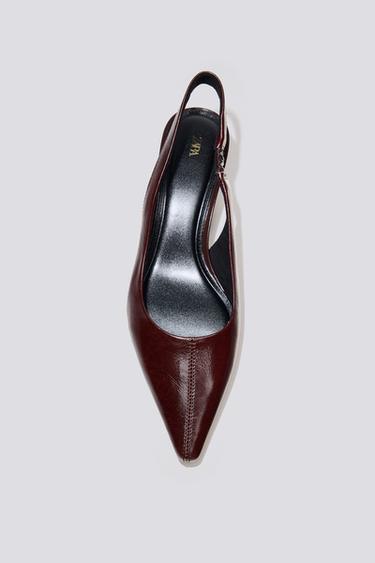 ZAPATO TACÓN DESTALONADO PIEL - Rojo Burdeos de Zara