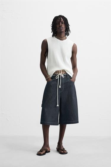 BERMUDA EN DENIM OVERSIZE - Bleu de Zara