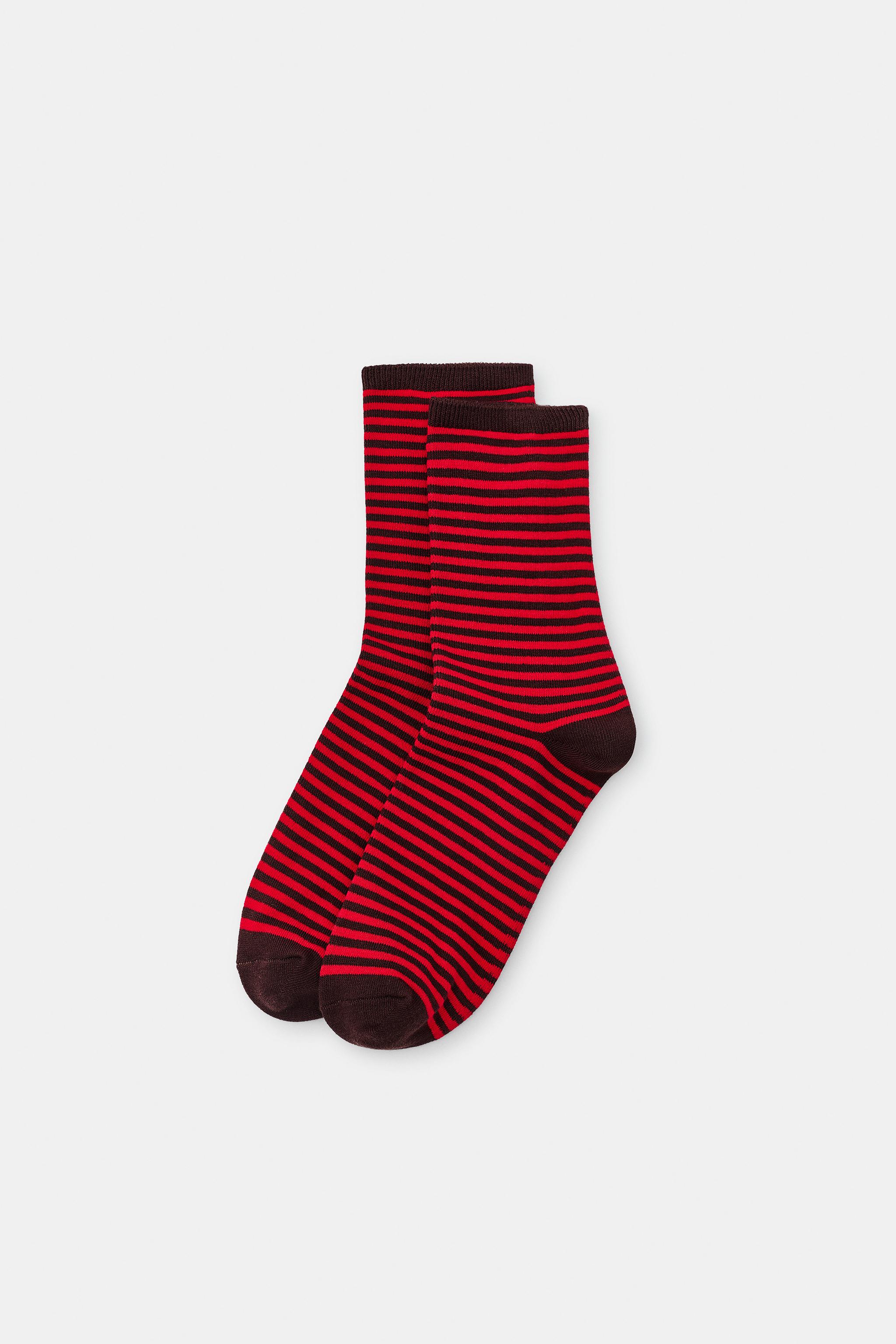 STRIPED JACQUARD SOCKS — Red