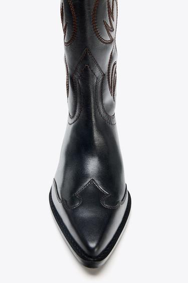 EMBROIDERED LEATHER COWBOY BOOTS - Black by Zara - Image 6