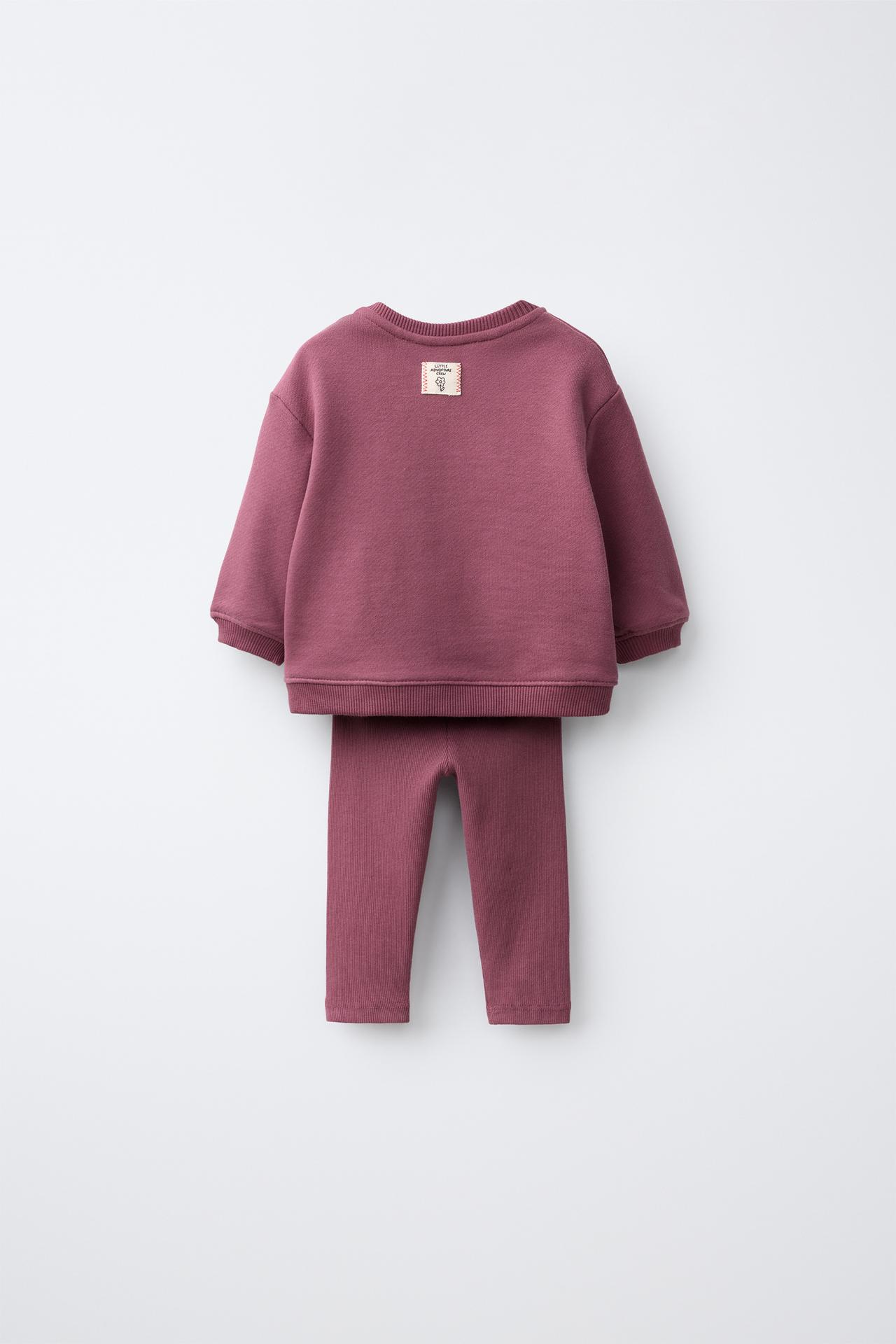 LABEL SWEATSHIRT AND PLAIN LEGGING SET — Dark burgundy