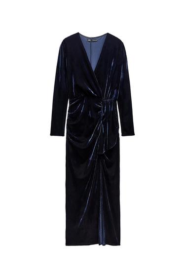 RUCHED VELVET MIDI DRESS