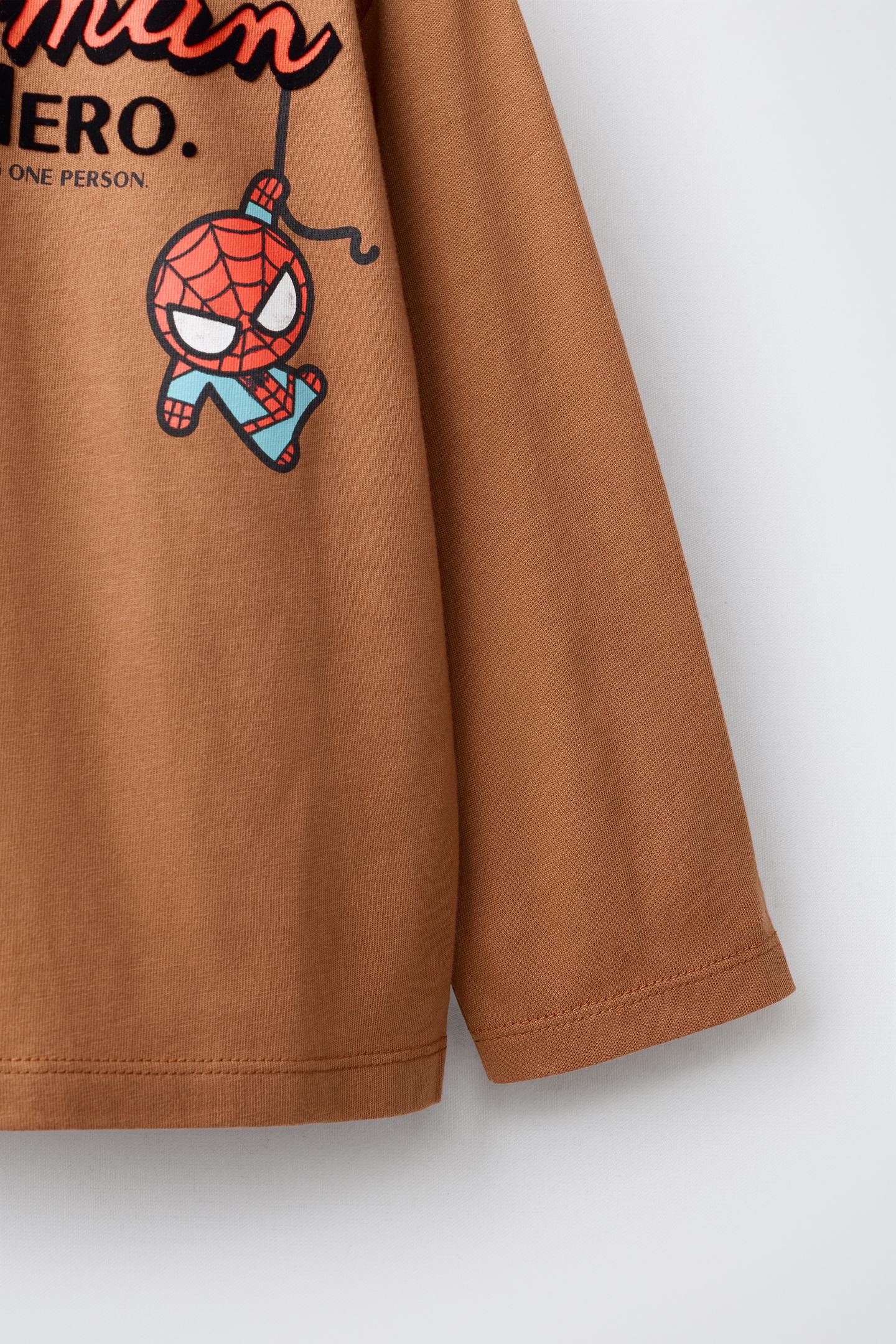 Детская футболка Zara Spider-Man © Marvel Flocked Print, цвет: Светлый коричневый — фото 4