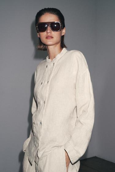 Zara 100% LINEN OVERSHIRT ZW COLLECTION - Light beige