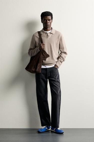WOOL BLEND RELAXED FIT KNIT POLO - Tan marl by Zara