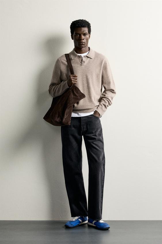 Zara WOOL BLEND REGULAR FIT KNIT POLO - Tan marl - Image 0