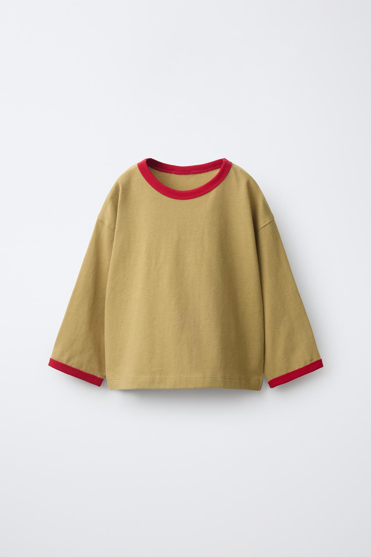CONTRAST PIPING T-SHIRT — Cream