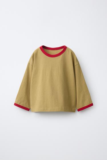 CONTRAST PIPING T-SHIRT — Cream 1