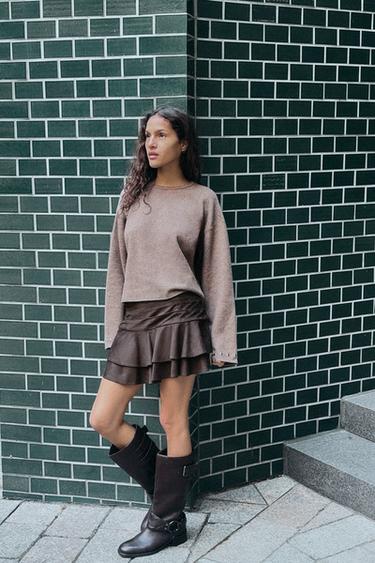 RUFFLE SKORT - Brown by Zara