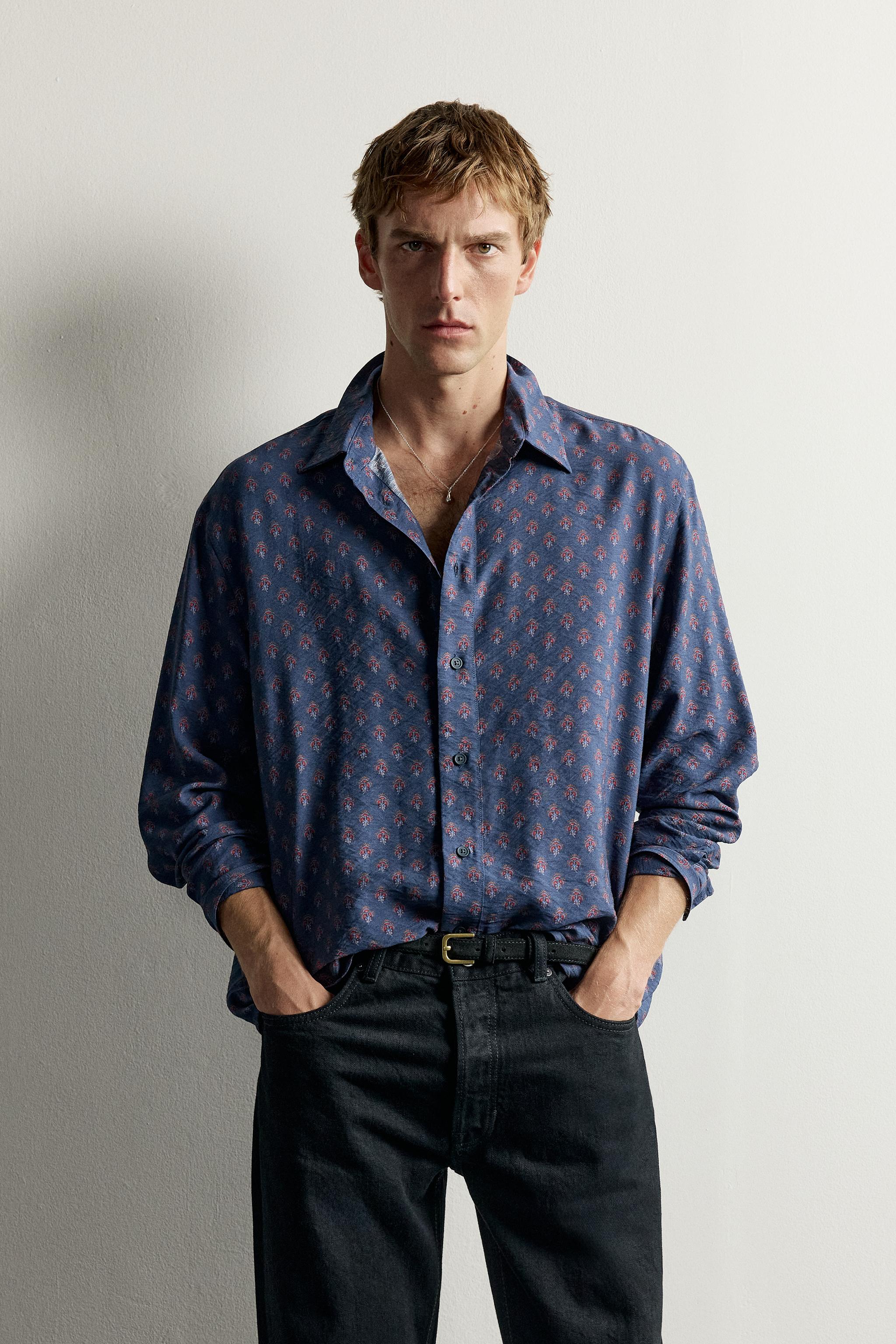 Мужские рубашки Zara GEOMETRIC PRINT FLUID SHIRT — фото 2