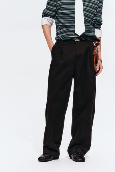 Zara 車線扭轉打褶長褲 - 黑色