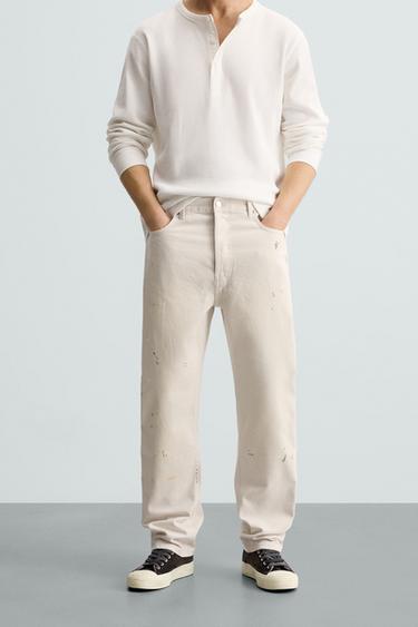 PAINT SPLATTER STRAIGHT-LEG JEANS - Oyster-white by Zara