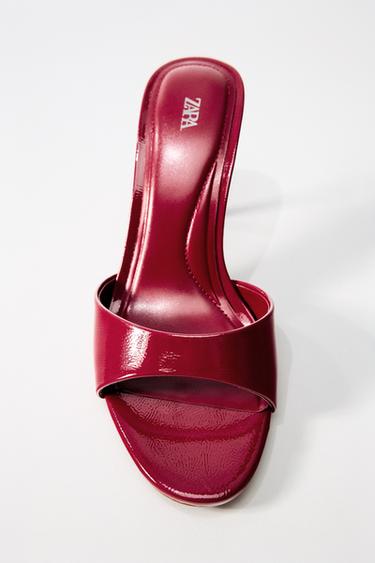 FAUX-PATENT-FINISH HEELED SANDALS - Red by Zara