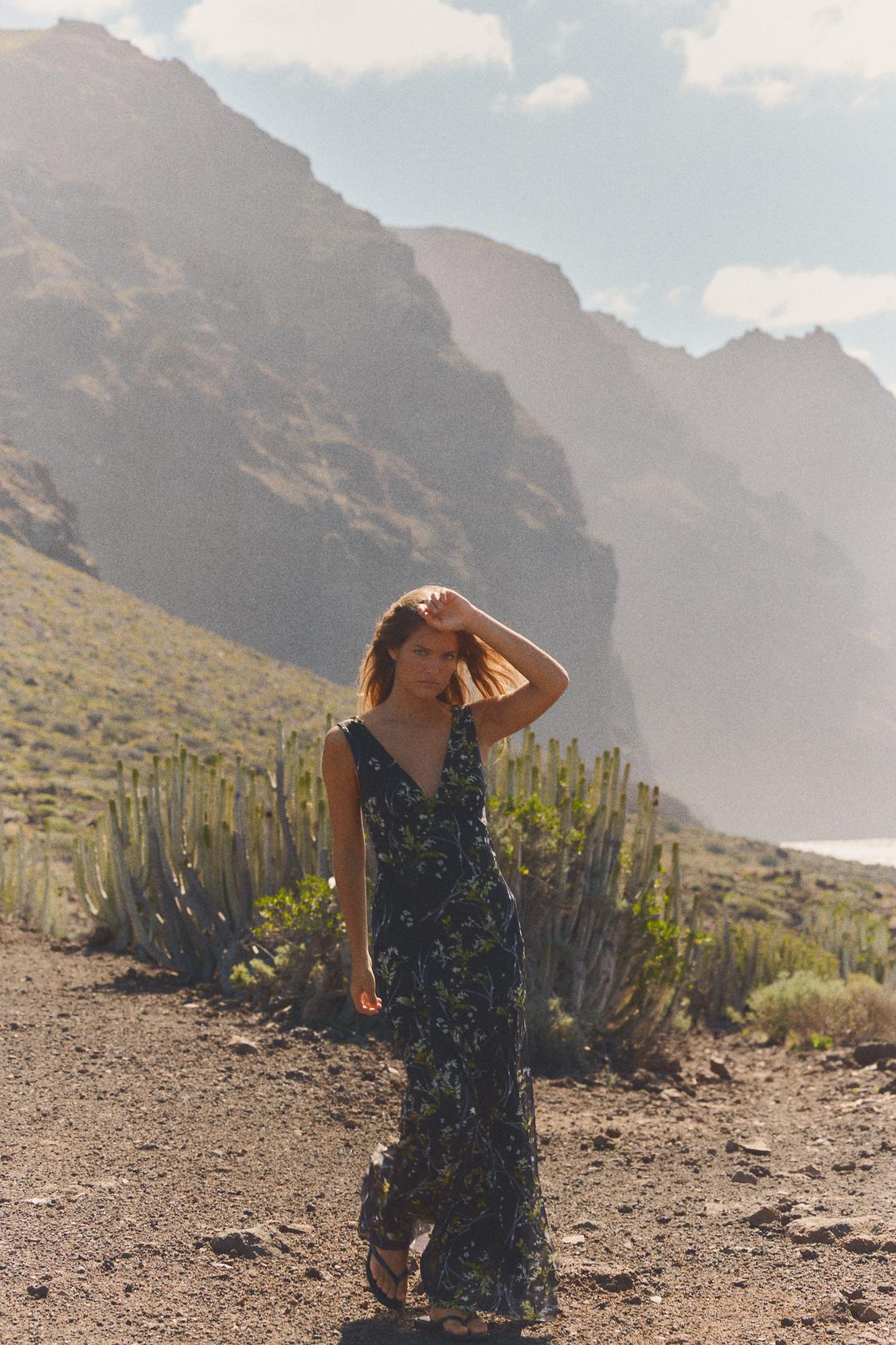 LONG FLORAL TULLE DRESS