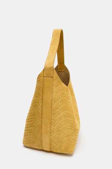SAC EN CUIR DAIM TRESSÉ - Jaune de Zara - Image 6