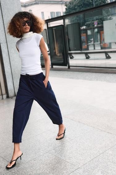 TROUSERS WITH ELASTIC WAIST - Navy blue by Zara