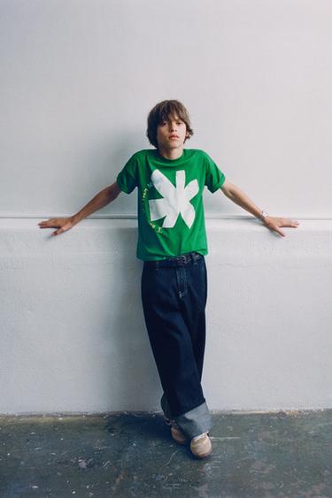 Zaras T-SHIRT MED TRYCK - Grön