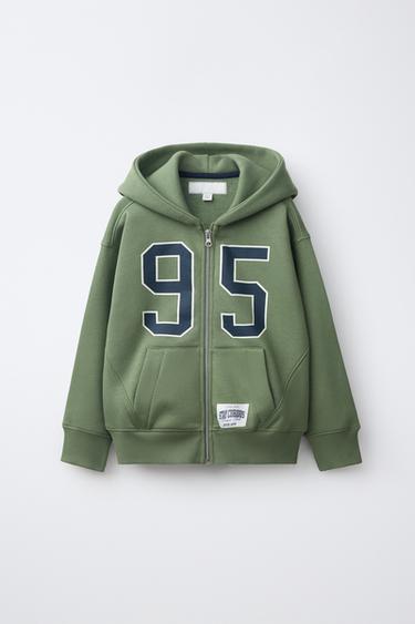 Zara SWEATER MAJICA S PATENTNIM ZATVARAČEM I BROJEM – mid-zelena
