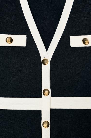 CARDIGAN DOUX À CONTRASTE - Noir / Blanc de Zara - Image 5