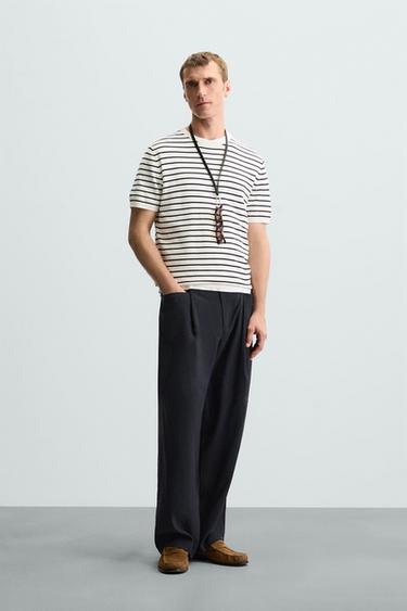 CAMISETA PUNTO REGULAR FIT - Crudo / Azul de Zara - Imagen 0