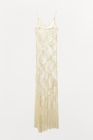 ROBE EN DENTELLE ASYMÉTRIQUE - Blanc cassé de Zara - Image 5