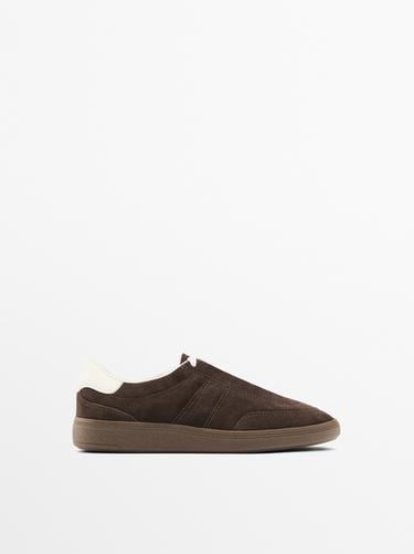 Zara Split suede trainers with topstitching - Brown