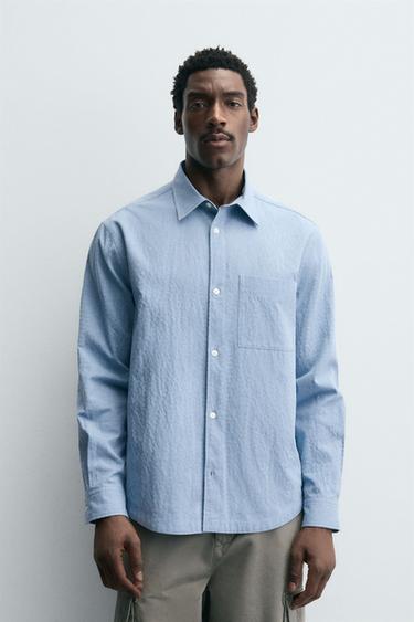 TEXTURED SHIRT WITH POCKET - Sky blue by Zara