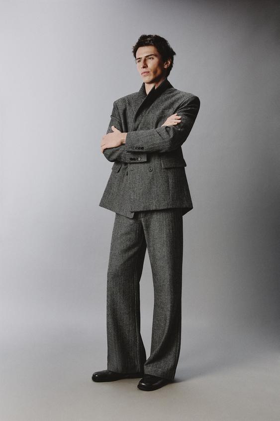 HERRINGBONE WOOL BLEND SUIT PANTS
