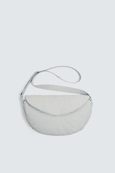 Zara 尼龍翻蓋單肩包 - 灰色