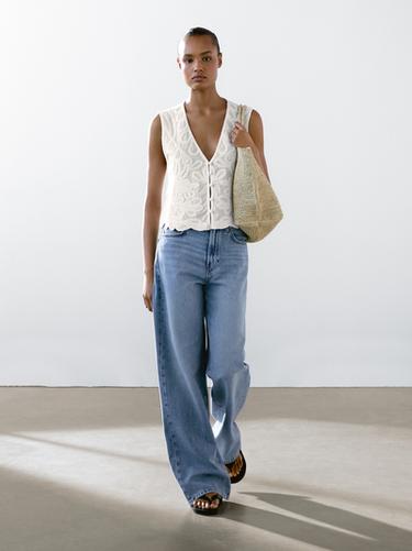 Zara 100% cotton embroidered waistcoat - White - Image 0