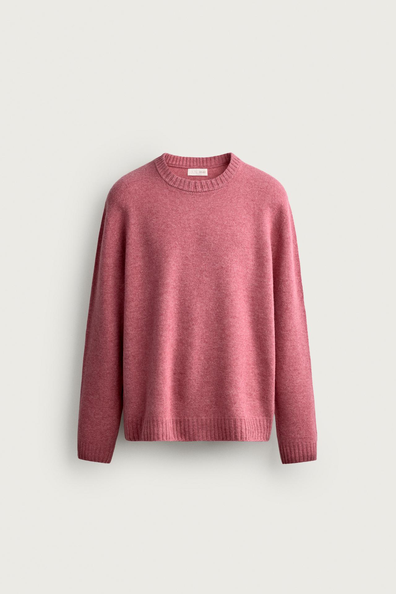 WOOL BLEND REGULAR FIT SWEATER — Pink marl
