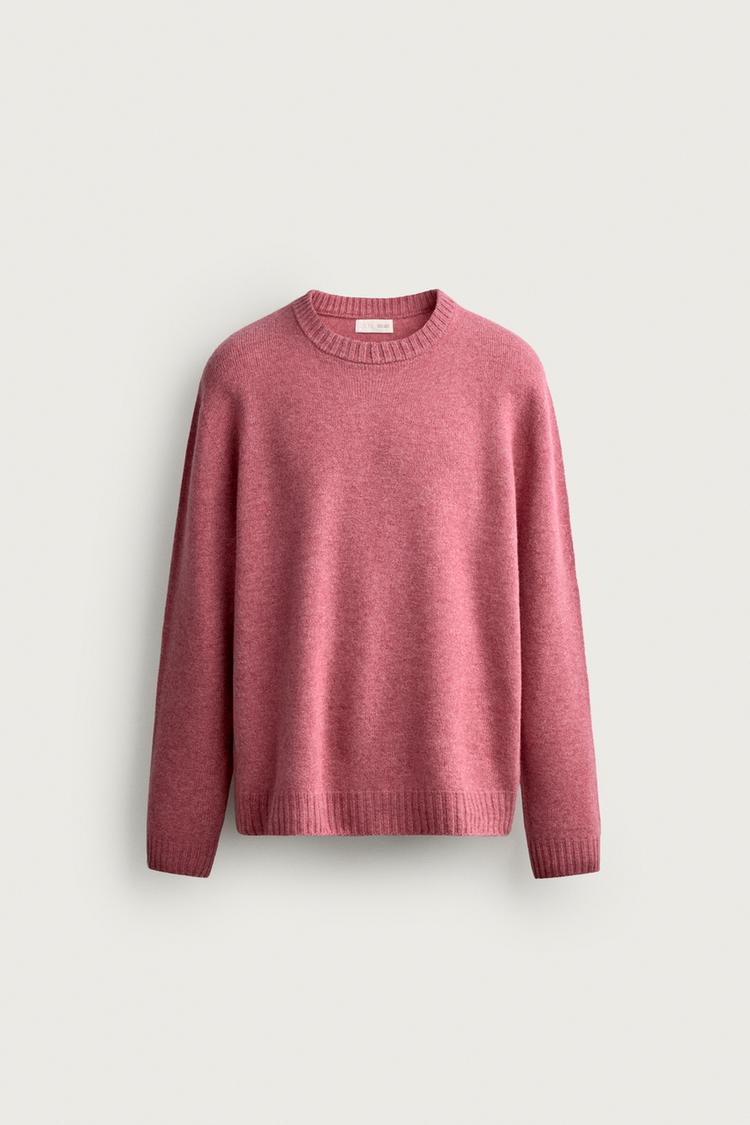 WOOL BLEND REGULAR FIT SWEATER — Pink marl