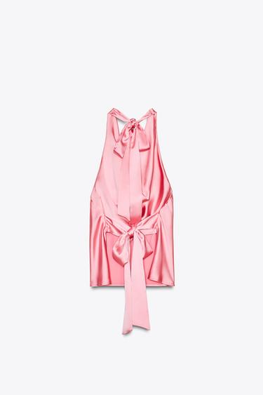 HAUT SATINÉ À ENCOLURE AMÉRICAINE - Rose chewing-gum de Zara - Image 3