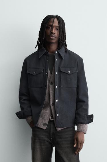 RELAXED FIT LEATHER EFFECT OVERSHIRT - Dark navy by Zara
