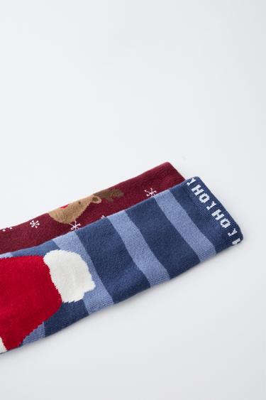 LOT DE DEUX PAIRES DE CHAUSSETTES ANTIDÉRAPANTES PÈRE NOËL ET RENNES - Bleu de Zara - Image 1
