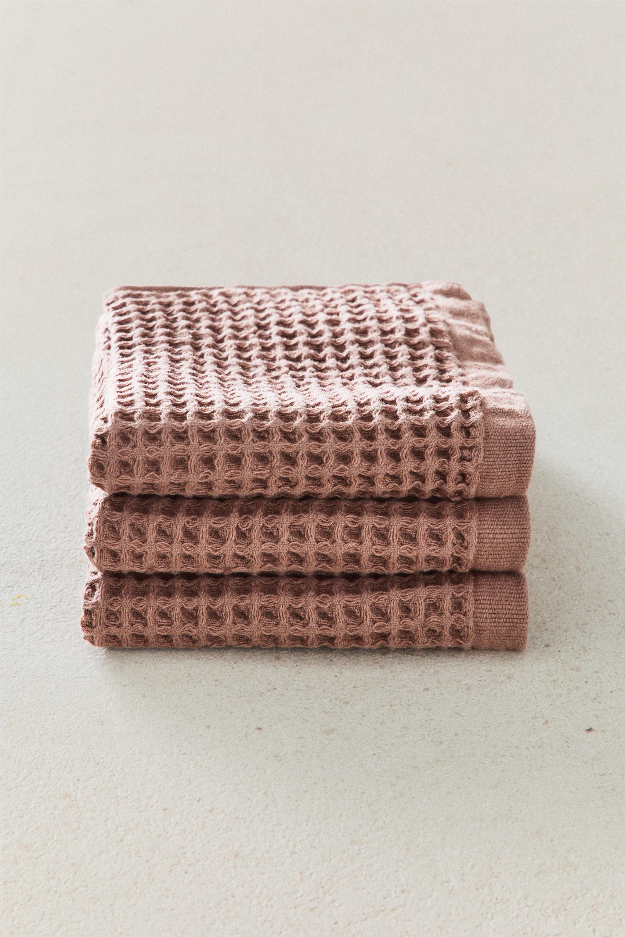 WAFFLE COTTON HAND TOWEL (PACK OF 3) — Pale pink