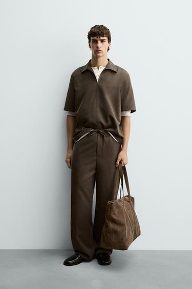 Zara FLOWY WIDE FIT PANTS - Khaki - Image 0