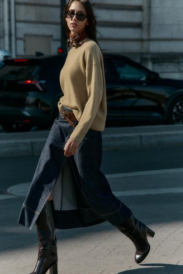 PLAIN KNIT WOOL SWEATER - camel by Zara - Image 0