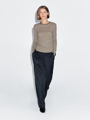 Zara Long-sleeve cotton blend T-shirt - Gray marl - Image 0