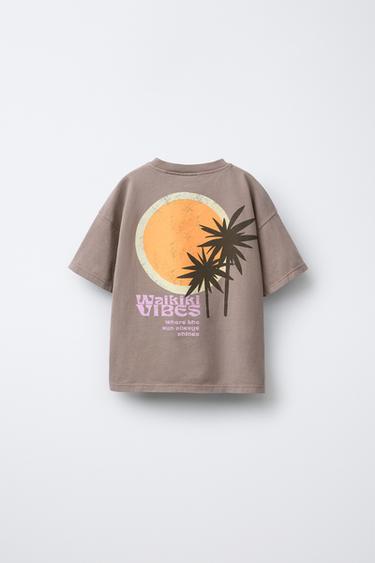 T-SHIRT IMPRIMÉ SURF TEINT EN PIÈCE - Marron / Taupe de Zara - Image 1