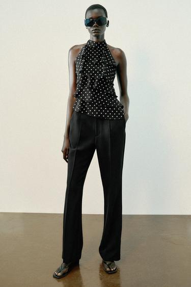 POLKA DOT RUFFLE HALTER TOP - Black / White by Zara - Image 0