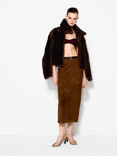 Zara Suede leather midi skirt - Brown - Image 0