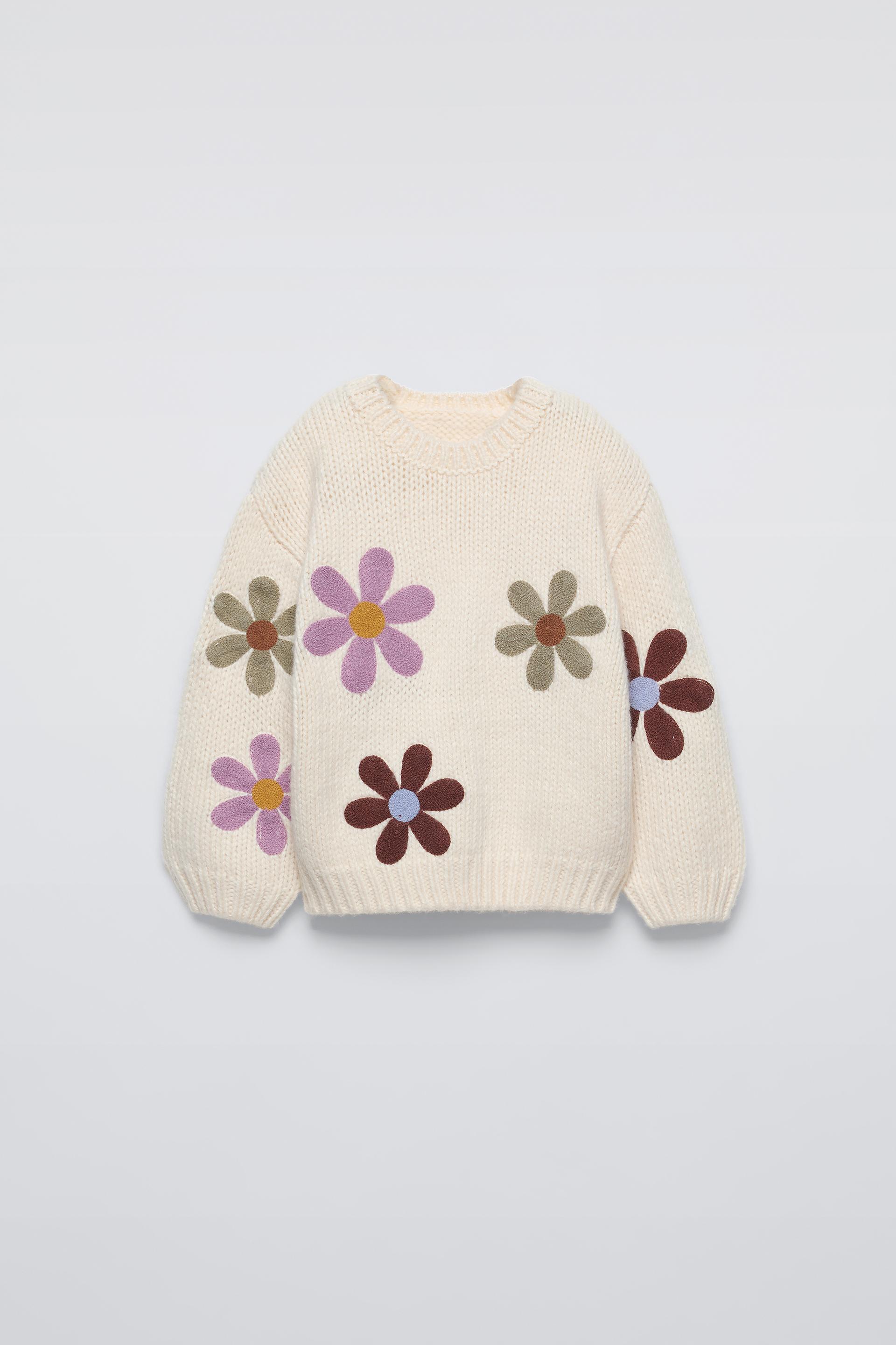 KNIT SWEATER WITH FLORAL EMBROIDERY Ecru ZARA United Kingdom